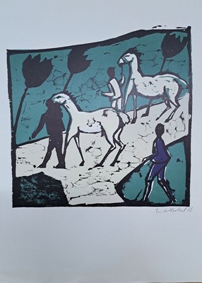 Erich Heckel, 1883 Döbeln - 1970 Radolfzell,Farblithographie, "Weiße Pferde", nach dem Holzschnitt von 1912, im Druck signiert, Ränder ...