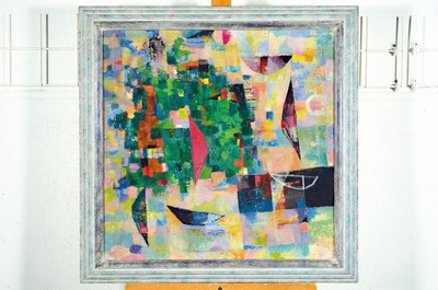 Gottfried Rasp, 1903 Salzburg - 1980 MÜnchen, abstrakte Komposition, Öl/Karton, re.u. signiert, ca. 60 x 60 cm, Rahmen ca. 72 x 72cm