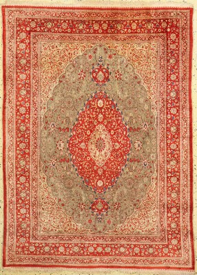 Hereke Seide fein signiert, Türkei, um 1940/1950, reine Naturseide, Metallbroschiert, ca. 160 x 118 cm, EHZ: 3