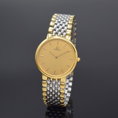 OMEGA De Ville Armbanduhr Referenz 395 0875, Schweiz um 1990, quarz, Edelstahl und Gold komb., Gliederband m. Faltschl., Stahlboden aufgedr., gold. ...