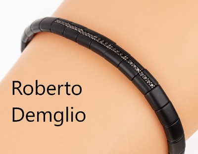 ROBERTO DEMGLIO Keramik-Designer-Brillant -Armreif "Pura", schwarze Keramikelemente, sat., elastisch gefaßt, oberhalb mit 28 Brillanten ...