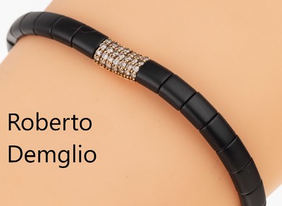ROBERTO DEMGLIO Keramik-Designer-Brillant- Armband "Pura", schwarze Keramikelemente, sat., flexibel gefaßt, oberhalb 7 Zwischen- elemente ...