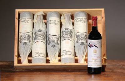 6 Flaschen 1996 Chateau Mouton Rothschild, Paulliac, premier grand cru classé, je 75cl, orig. verkorkt und unverkostet, in orig. Holzkiste