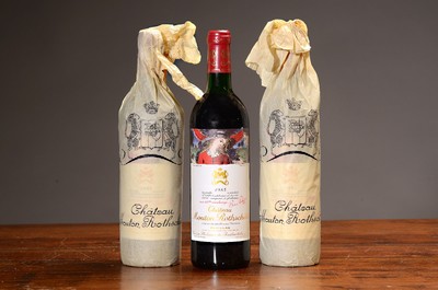 3 Flaschen 1985 Chateau Mouton Rothschild, Paulliac, premier grand cru classé, mit Künstleretikett von Marc Chagall, 75cl, orig. verkorkt und ...