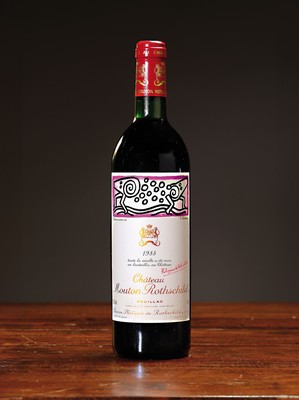 3 Flaschen 1988 Chateau Mouton Rothschild, Paulliac, premier grand cru classé, mit Künstleretikett von Keith Haring, 75cl, orig. verkorkt und ...