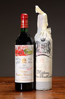 4 Flaschen 1989 Chateau Mouton Rothschild, Paulliac, premier grand cru classé, mit Künstleretikett von Georg Baselitz, 75cl, orig. verkorkt und ...