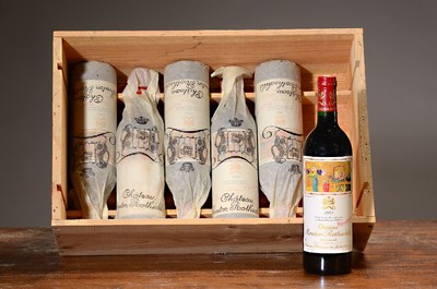 6 Flaschen 1991 Chateau Mouton Rothschild, Paulliac, premier grand cru classé, mit Künstleretikett von Setsuko, 75cl, orig. verkorkt und ...