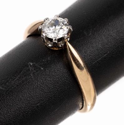 14 kt Gold Diamant-Ring, GG/WG 585/000, 1 Altschliff-Diamant ca. 0.45 ct Weiß/p, ca. 2.9g, RW 52.5