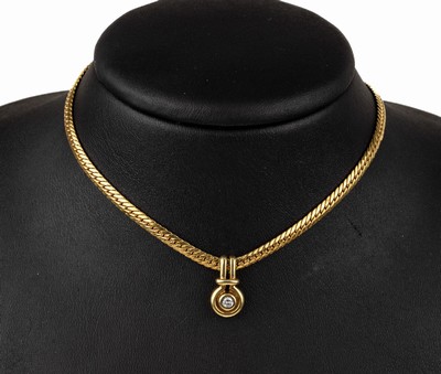 14 kt Gold Brillant-Anhänger, GG 585/000, 1 Brillant ca. 0.08 ct Weiß/si, an Kette, GG 750/000, L. ca. 43 cm, Karabinerschließe, ca. 10.6 g