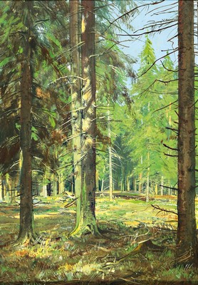 Franz Josef Blaschke, 1916-1984 Köln, Sommerliche Waldlichtung im Königsforst bei Köln, Gouache auf Papier, rückseitig betitelt und signiert, ca. ...