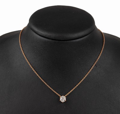 18 kt Gold Brillant Anhänger, RG 750/000, an Kette RG 750/000, Brillant Solitär 1.00 ct Weiß (H)/vs 1, Krappenfassung,L ca. 44 cm, IGI-Expertise ...