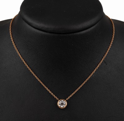 18 kt Gold Brillant Anhänger, RG 750/000, an 18 kt Gold Kette, RG 750/000, Brillant Solitär in Zargenfassung 1.00 ct Weiß (H)/vs1,L ca. 45 cm, ...