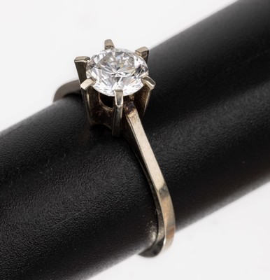 18 kt Gold Brillant-Ring, GG 750/000, Brillant ca. 1.01 ct feines Weiß/vvs, RW 59, ca. 3.1 g, Expertise anbei