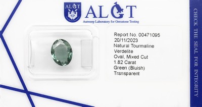 Loser facett. Turmalin, 1.82 ct, oval, Verdelith, Green (Bluish), transparent, ALGT Expertise anbei