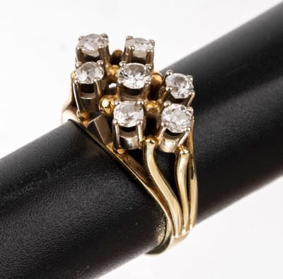 14 kt Gold Diamant-Ring, GG 585/000, 7 Altschliffdiamanten zus. ca. 1.20 ct Weiß/si-p, RW 54, 6.8 g