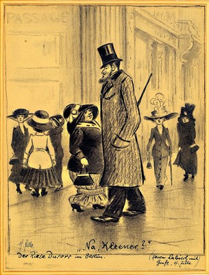 Heinrich Zille, 1858 Radeburg-1929 Berlin, Na Kleener, Der Riese Dusorc in Berlin, Lithographie, Herrn Labisch mit Gruße H.Zille, ca. 27x21cm, PP, ...