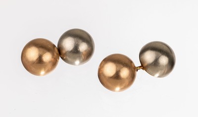 Paar 14 kt Gold Manschettenknöpfe, WG/RoseG585/000, Köpfe in Halbkugelform, mattiert, 1 xWG, 1x RoseG, D. ca. 1.2 cm, ca. 5.5 g