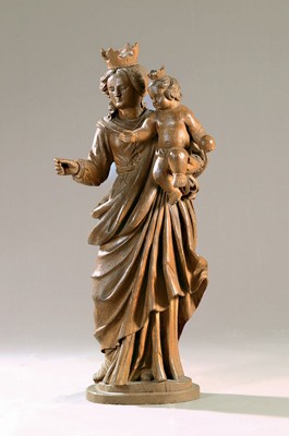 Große Schnitzerei Madonna mit Kind, süddeutsch, 19. Jh., Eiche geschnitzt, H. ca. 92 cm