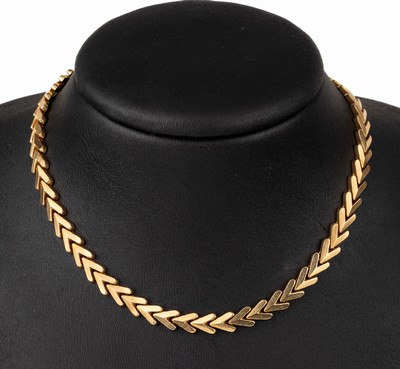 18 kt Gold Collier, GG 750/000, V-förm. Glieder, L. ca. 43 cm, ca. 23.5 g, Kastenschloss mit Sicherheitsacht