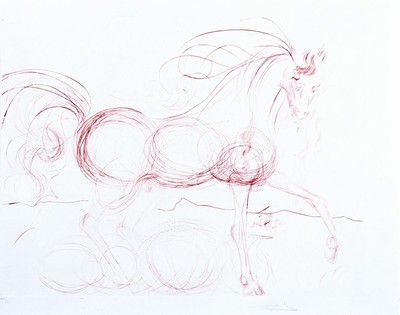 Salvador Dali, 1904-1989, Kaltnadelradierungauf Japan, "L'Etalon blanc", 1973/74, Ed. VIII/L, handsigniert, Platte 49,5x64,5 cm, unter ...