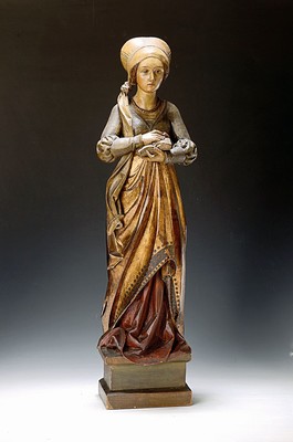 Heiligenfigur, 20. Jh., Holz geschnitzt und gefaßt, mit l. Gebr.-spuren, H. ca. 70 cm