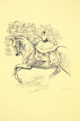 Max Liebermann, 1847-1935 Berlin, Die Kunstreiterin, Lithographie, um 1920, handsigniert, leicht wellig, ca. 30x27cm, Blattgr. ca. 56x39cm