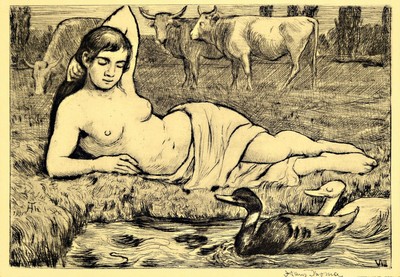 Hans Thoma, 1839 Bernau-1924 Karlsruhe, 2 Radierungen: Nymphe I, 1919, handsigniert, ca. 14x20cm; Wolkenheer II von 1911, handsign., ca. 20x25cm
