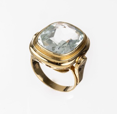 14 kt Gold Aquamarin-Ring , GG 585/000, facett. Aquamarin ca. 7.00 ct, RW 53, ca. 6.6 g