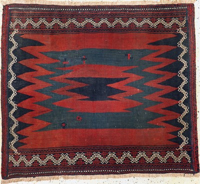 Nomaden Sofreh antik, Persien, um 1900, Wolle auf Wolle, ca. 96 x 110 cm, EHZ: 2(restauriert)