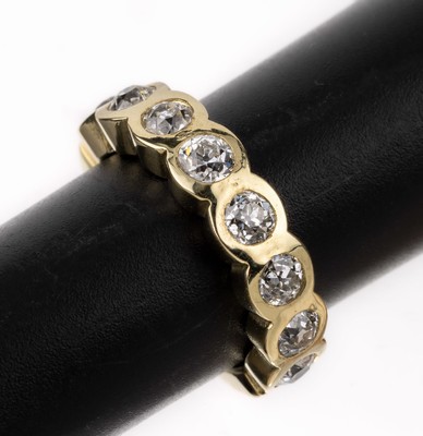 14 kt Gold Diamant-Ring, GG 585/000, 8 Altschliffdiamanten zus. ca. 1.60 ct feines Weiß/si, RW 50, ca. 5.8 g