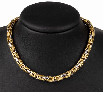 14 kt Gold Collier, ca. 57.4 g, GG/WG 585/000, aufwändiges Zopfmuster, Handarbeit, L. ca. 45 cm, D. ca. 6.3 mm