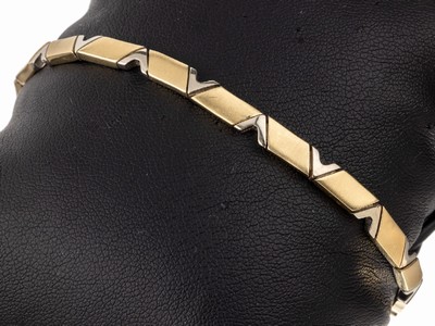 14 kt Gold Armband, GG/WG 585/000, GG pol. WG sat., L. ca. 19.5 cm, Kastenschloss mit Sicherheitsacht, ca. 16.4 g
