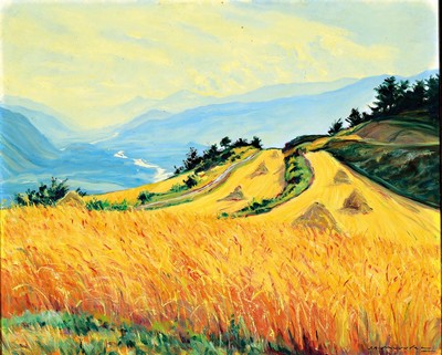 Joseph Andre Mussler, 1904-1980, Blick in ein Gebirgstal, Öl/Sperrholz, rechts unten signiert, ca. 60x73cm, R. ca. 72x85cm
