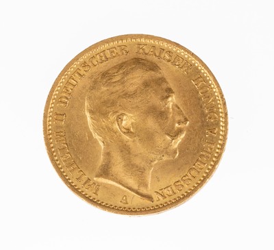 Goldmünze 20 Mark, Deutsches Reich 1909, Wilhelm II Deutscher Kaiser König von Preußen