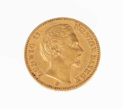 Goldmünze 20 Mark, Deutsches Reich 1872, Ludwig II König von Bayern, Prägemarke D