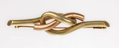 14 kt Gold Brosche, GG/RG 585/000 gefüllt, ineinander verschlungen, ca. 6.9 x 1.5 cm, ca.10.3 g