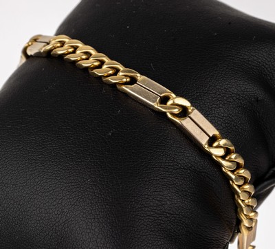 18 kt Gold Armband, GG/WG 750/000, ca. 31.9g, L. ca. 20 cm, Karabinerschließe, Rhod. berieben