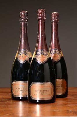 3 Flaschen Krug Rose, Champagne, Brut, je ca. 75cl, 12% Vol., Etikette l. lädiert