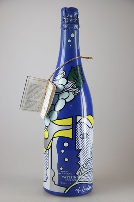1 Flasche 1985 Taittinger Collection Roy Lichtenstein, Champagne, Brut, Künstleredition, ca. 75cl, 12% Vol., berieben