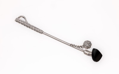 18 kt Gold Brillant Anhänger "Golfschläger", WG 750/000, Schlägerkopf Onyx, Griff und bewegl. Golfball bes. mit ca. 50 Brillanten zus. ...