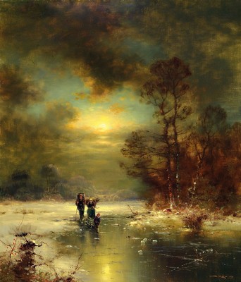 Günter König, 1926 Trier-2007, winterliche Vollmondlandschaft, rechts unten signiert, Öl/Lwd, 70x60 cm, Rahmen 90x80 cm (Rahmen best.)