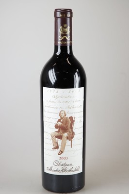 1 Flasche 2003 Chateau Mouton Rothschild, Pauillac, ca. 75cl, 13% Vol., Jubiläumsetikett 1853-2003, High Fill