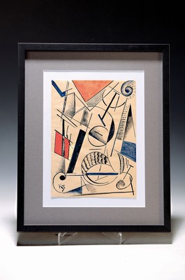 Kirill Mihailovich Zdanevich, 1892-1969, russischer Konstruktivist, Gouache auf Papier, links unten monogrammiert KZ, ca. 19 .5x 14cm, u.Gl., R. ca. ...