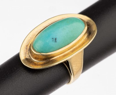 14 kt Gold Türkis Ring, GG 585/000, ovaler Türkiscabochon ca. 16.7 x 7.9 mm, RW 45, ca. 4.5 g