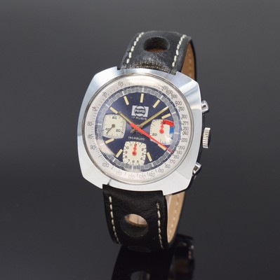 PEPSI Armbandchronograph Valjoux 7736, Schweiz um 1970, Handaufzug, verchr. Geh. m. verschr. Stahlboden, blaues Zifferbl. m. weißen Hilfsblättern, ...