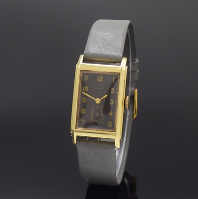 UROFA / Aristo rechteckige Armbanduhr Kaliber UROFA 58 in GG 585/000, Deutschland um 1935, Handaufzug, gestuftes Scharniergeh., schwarz. Zifferbl. ...