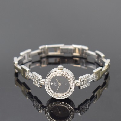 PH Flatline Damenarmbanduhr in WG 585/000, Deutschland um 1980, quarz, Boden aufgedr. Lünette wie Bandanst. aufw. m. Diamanten bes., schwarzes ...