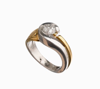 14 kt Gold Brillant Ring, GG/WG 585/000, 7 Brillanten zus. ca. 0.25 ct feines Weiß/vs, RW57, total ca. 11.7 g
