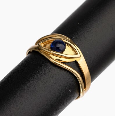 14 kt Gold Saphir Ring, GG 585/000, runder Saphircabochon ca. 0.30 ct, RW 56, ca. 3.6 g
