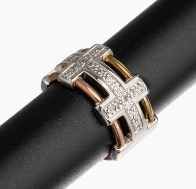 14 kt Gold Brillant Ring, GG/WG/RG 585/000,in WG gefasste 20 Brillanten zus. ca. 0.40 ct feines Weiß/vs, ca. 15.4 g, RW 57